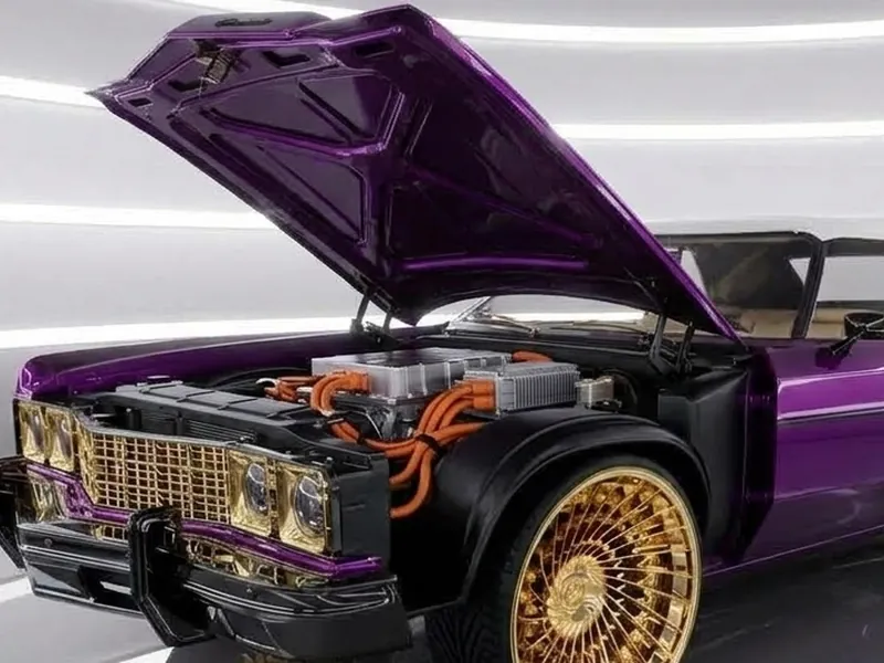 Electric motor installed in an engine bay.